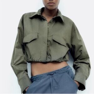 ZARA Green Scrunched Cropped Jacket - XL